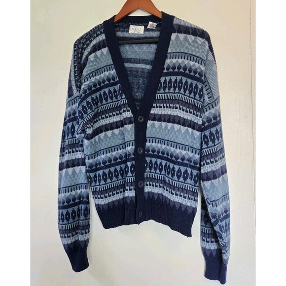 Sears Other - VTG Sears Cardigan Sweater Mens M Knit Buttons Geometric Blue Grandpa Fair Isle